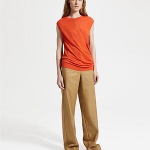 THEORY Asymmetrical Shell crew neck tank in linen blend